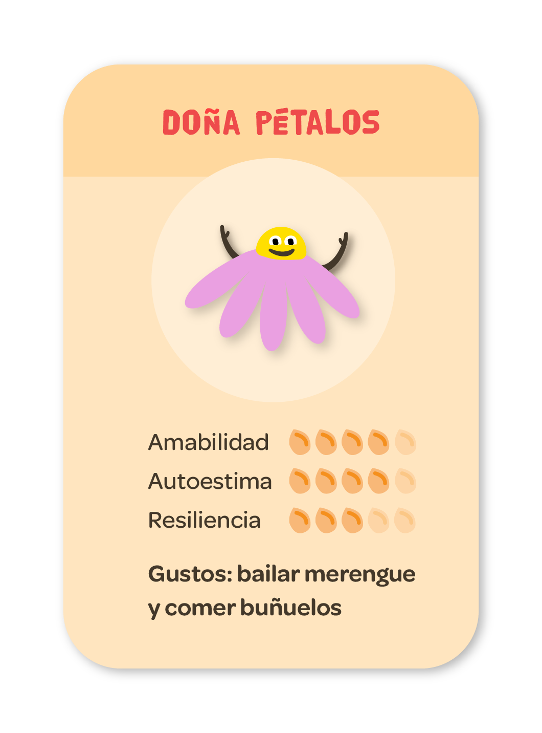 Estrés y trauma insignia de habilidad, Doña Pétalos
